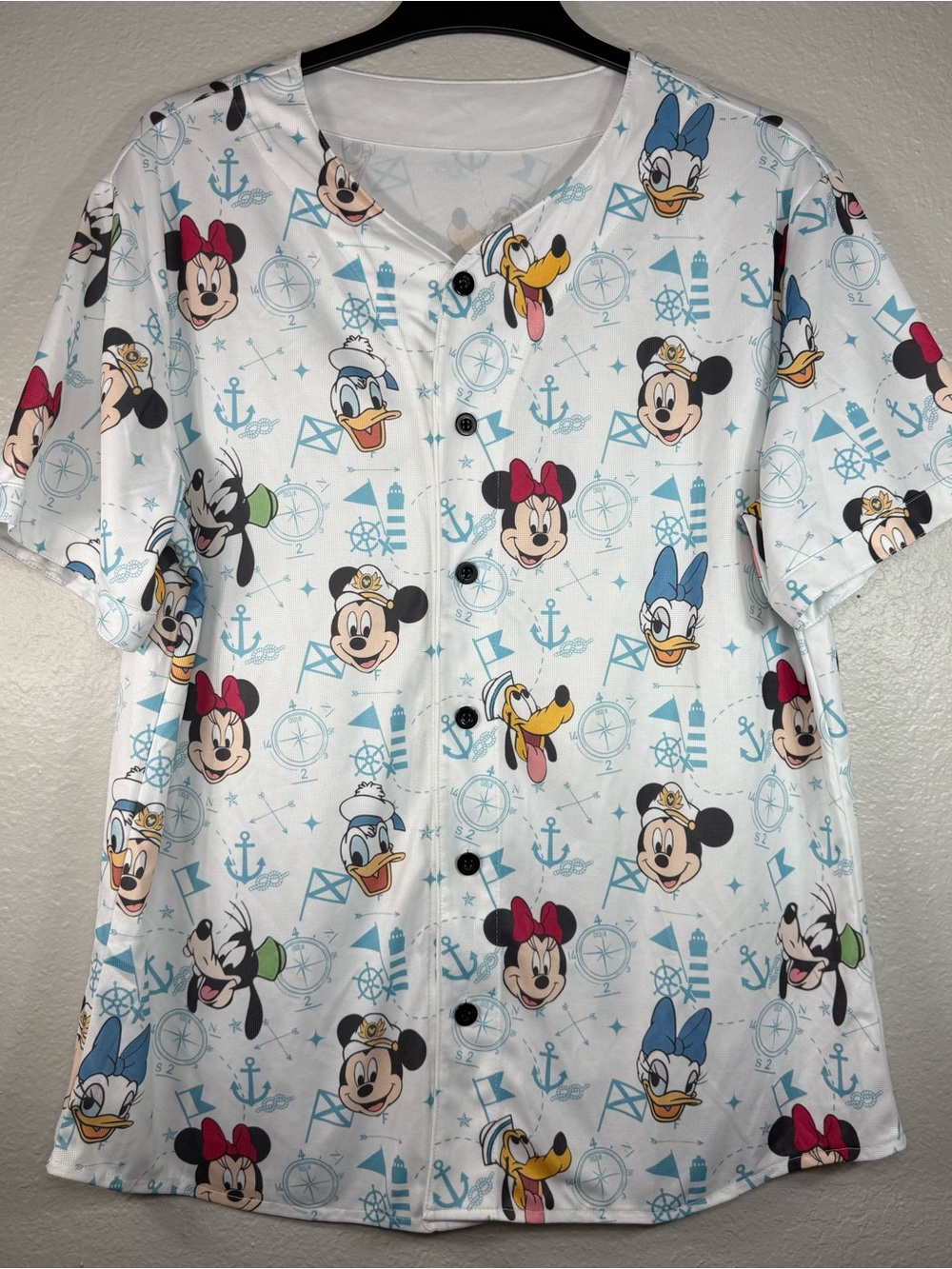 Nautical Disney Cruise Hawaiian Jersey Shirt Size L Mickey Minnie Donald Daisy - Picture 1 of 6